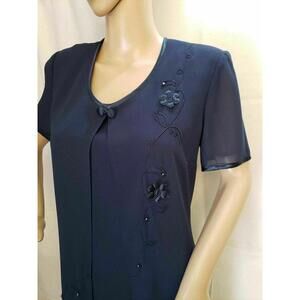 Liz Baker Womens Tall Dress Size 8 Navy Blue Lined Short Sleeves